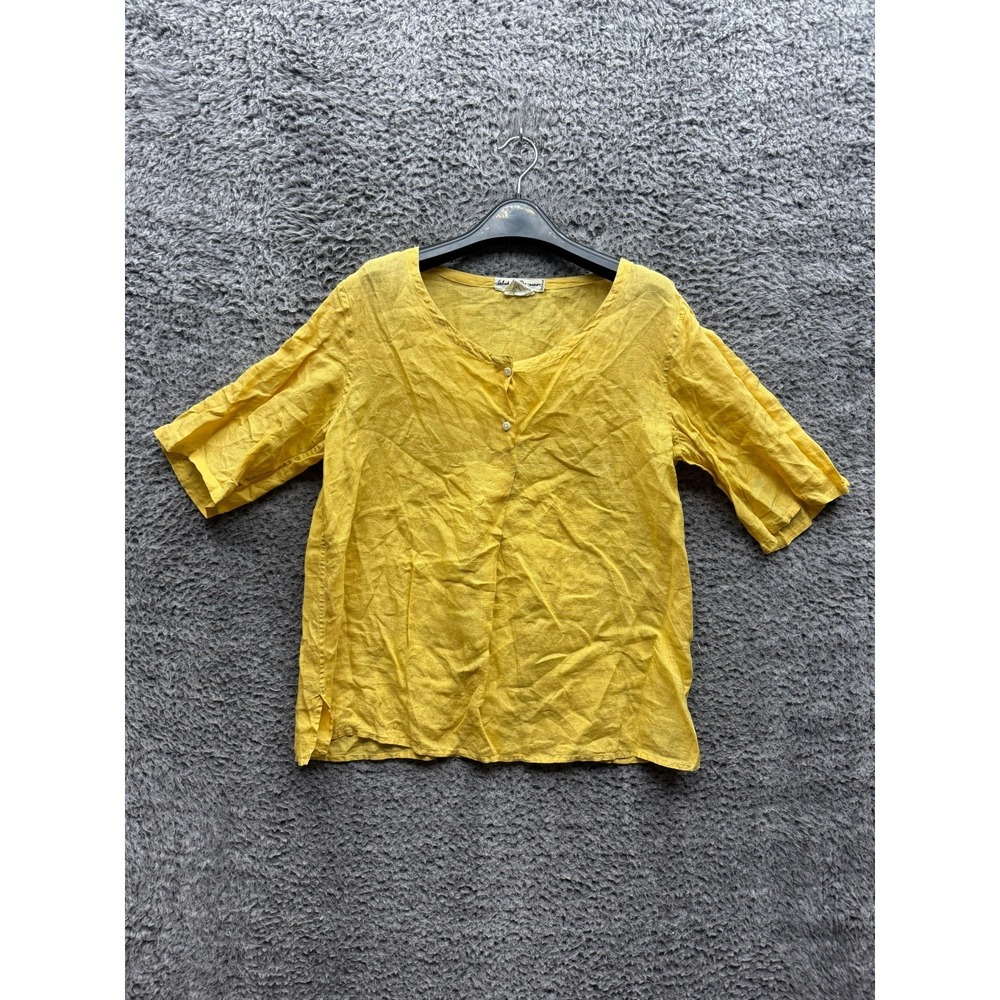 Vintage Salvatore Ferragamo Firenze‎ Linen Blouse Yellow Womens Size 12